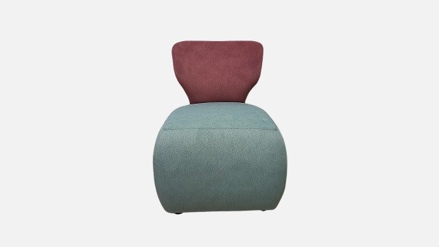  Boho Scandinavian Accent Chair with low backrest soft curves, and dual-tone fabric.